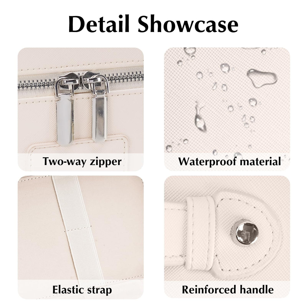Leather Makeup Organizer Bag with Removable Divider - Waterproof Travel Cosmetic Case