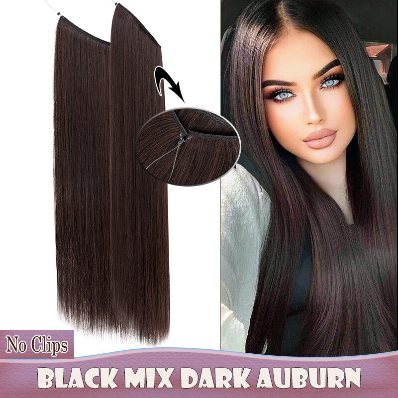 Invisible Wire Clip-In Hair Extensions with Clips & Replacement Wires - Natural & Wavy, 20/24 Inch