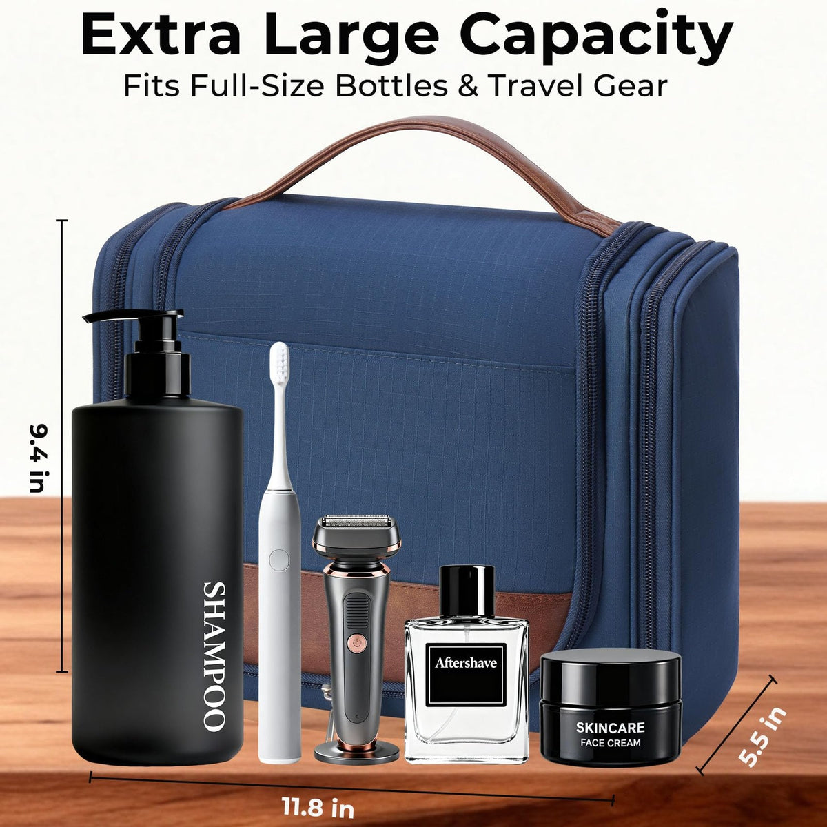 Large Hanging Toiletry Bag Travel Organizer with Hook Navy