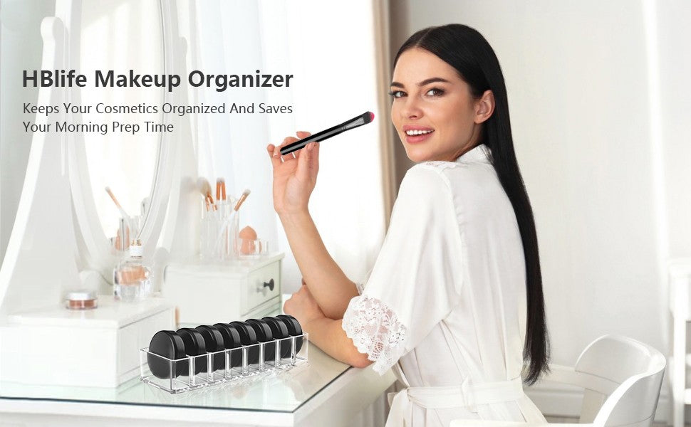 Clear Acrylic Makeup Compact Organizer with 8 Compartments - Vanity Storage Stand