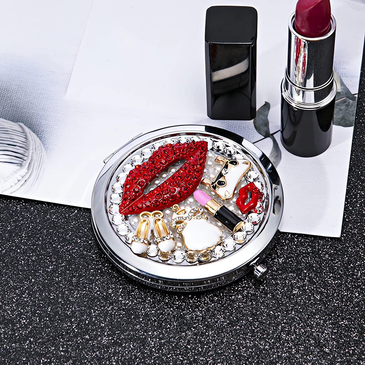 Portable 3-Inch Round Compact Mirror with 1x/2x Magnification for Travel & Makeup