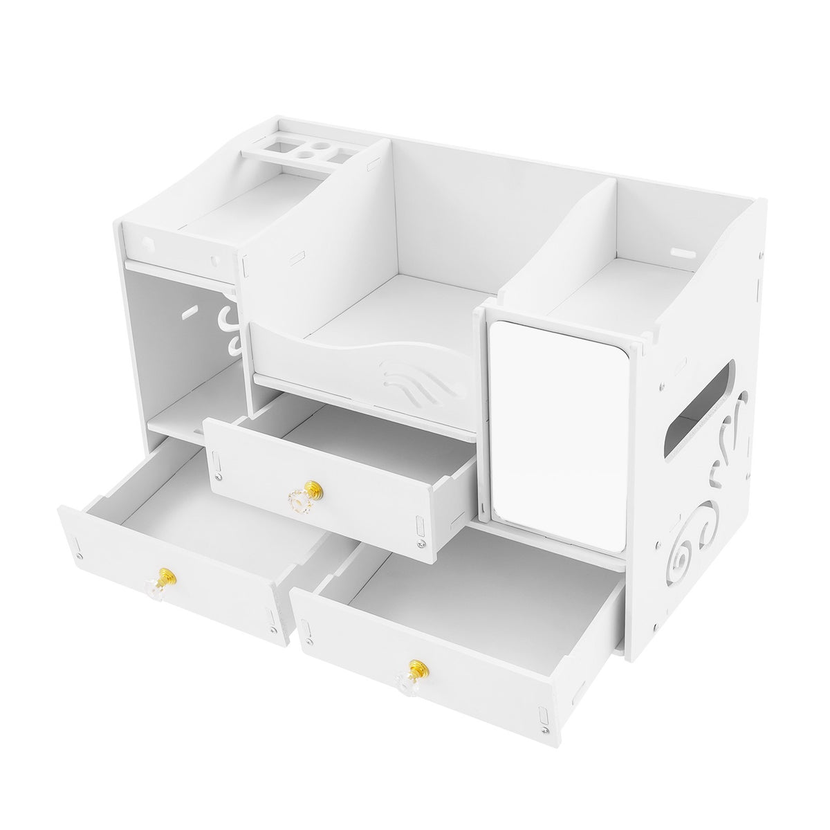 White Makeup Organizer with Mirror, 3 Drawers, Desktop Storage