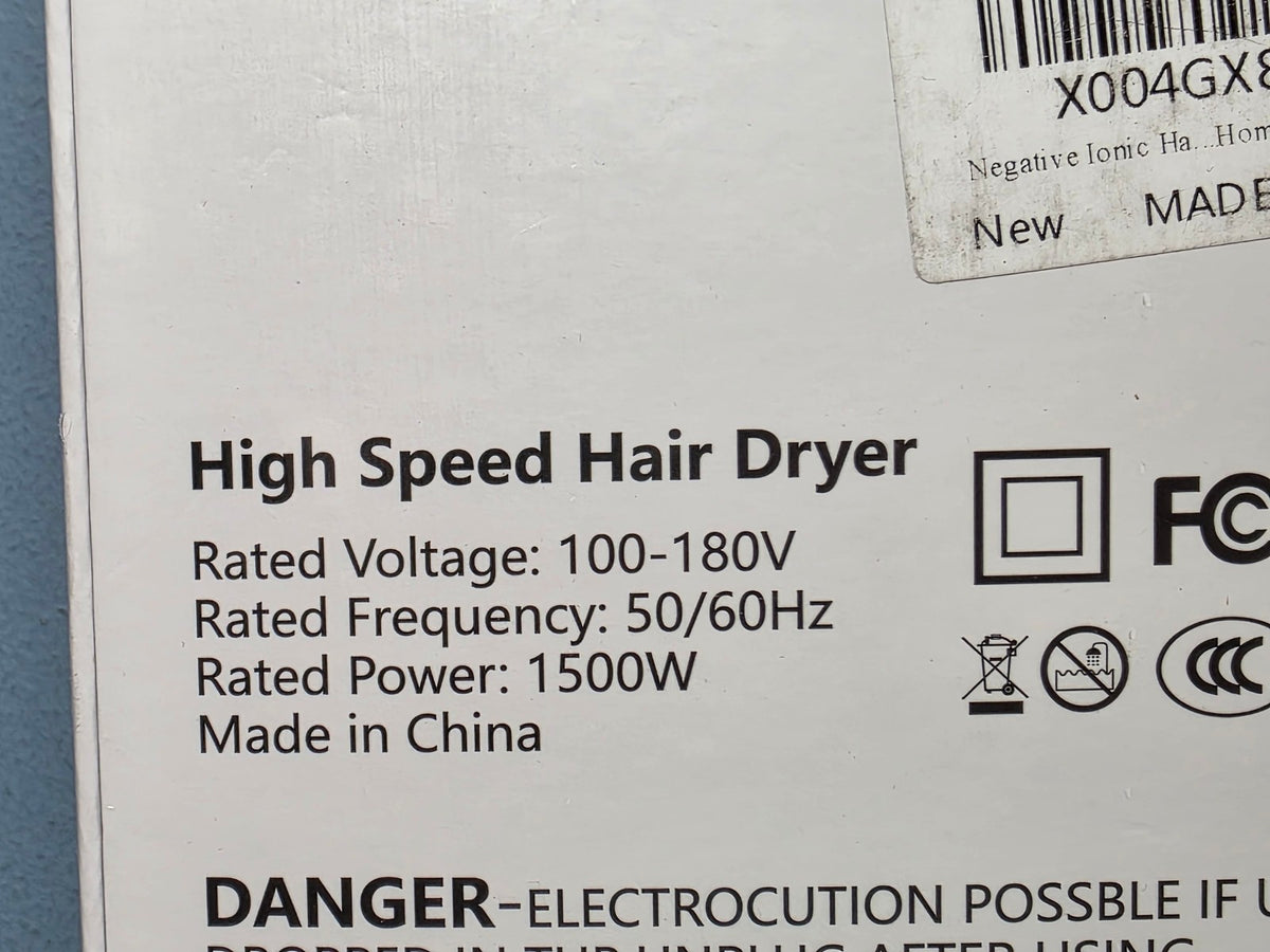Negative Ionic Travel Hair Dryer 1500W - Black, High-Speed & Compact