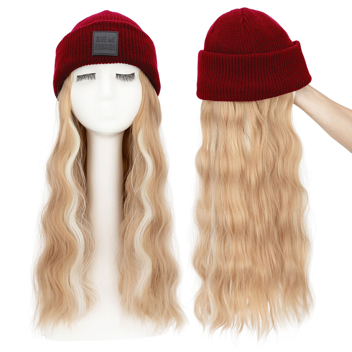 Winter Knitted Beanie Wig with Long Wavy Synthetic Hair - One Size Fits All