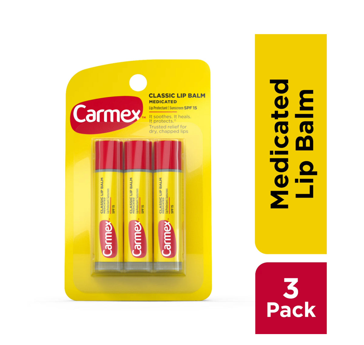 Medicated Lip Balm Pack of 3 - Moisturizing & Soothing 0.15 oz Sticks