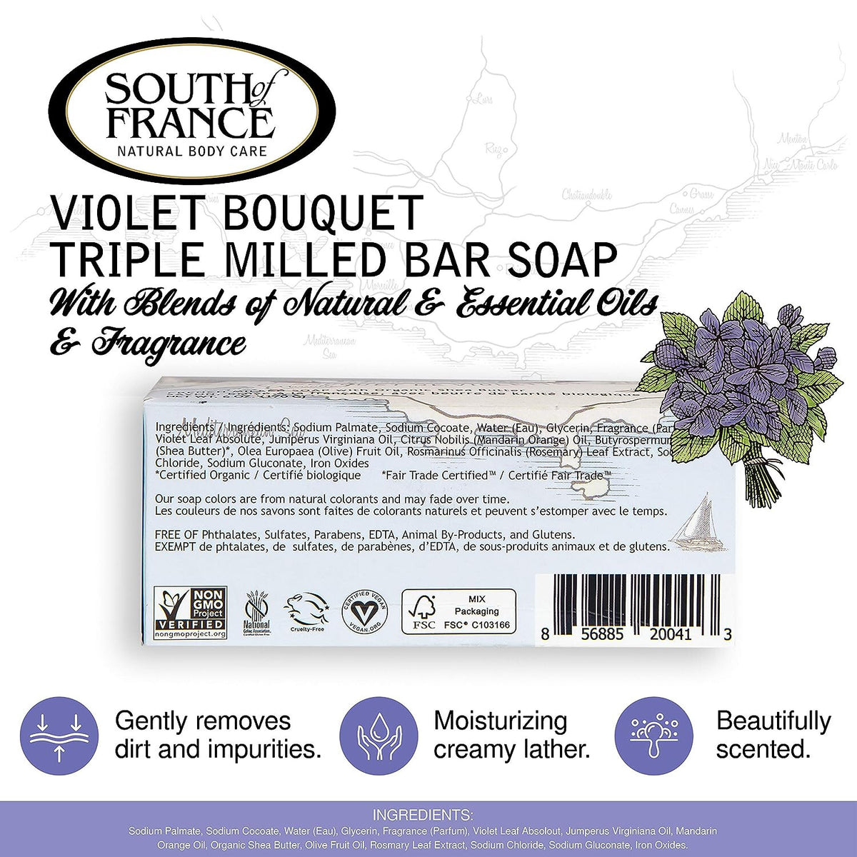 South of France French Milled Soap, Violet Bouquet, 6 Ounces