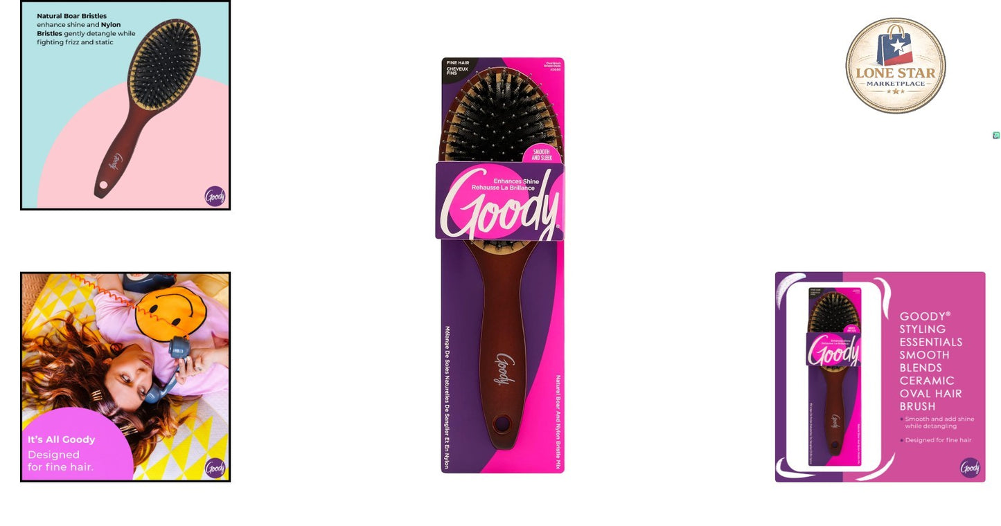 Ceramic Hair Brush with Boar & Nylon Bristles for Frizz Control - Fine Hair