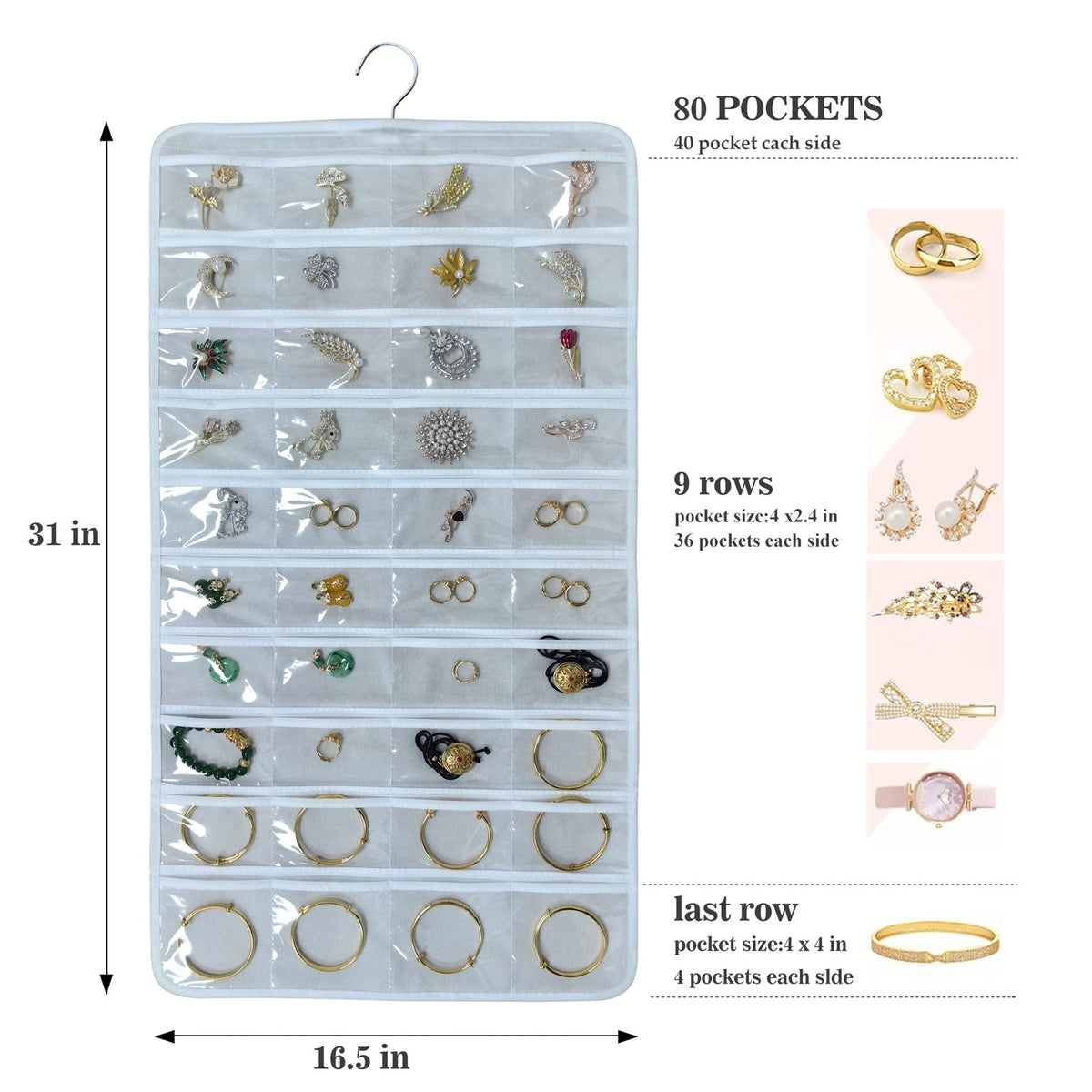 Hanging Jewelry Organizer Wall Door Double-Sided White Storage Solution