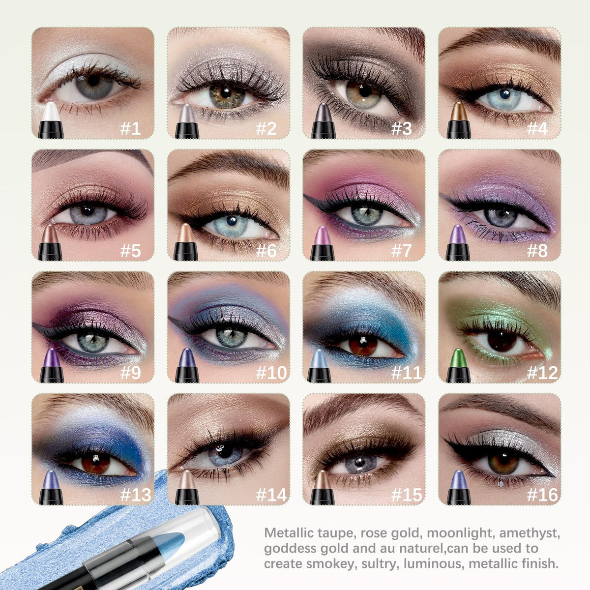 16 Color Eyeshadow Stick Set - Waterproof Glitter & Matte Lipstick Pencils