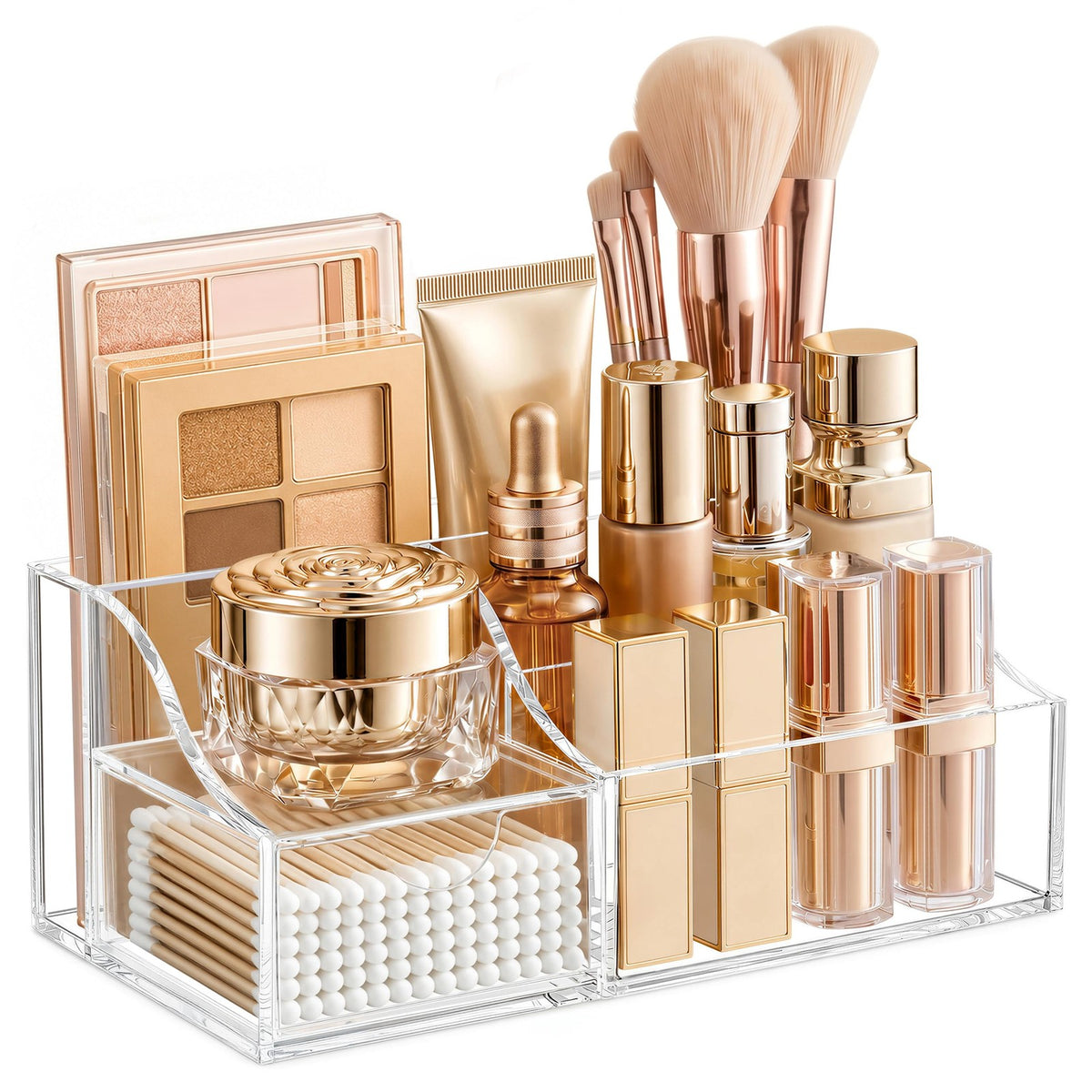 Clear Makeup Organizer with Drawer and Compartments - Vanity Storage