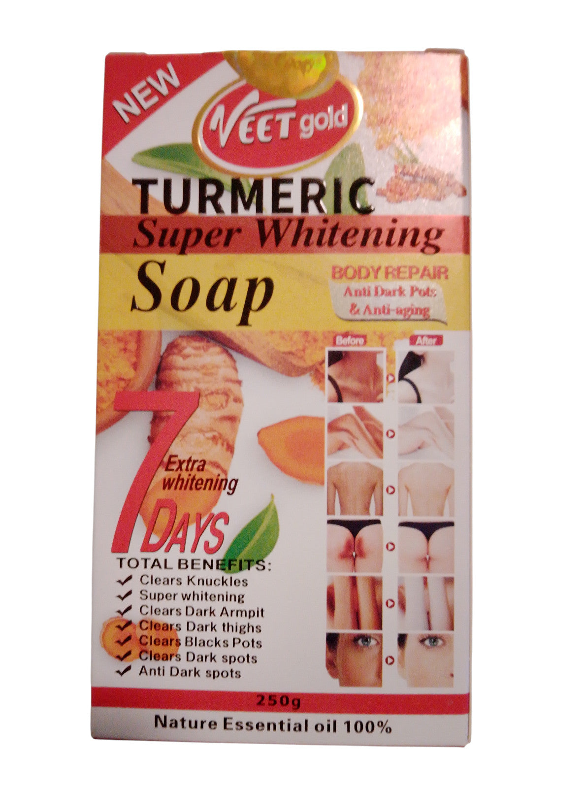Veet Gold Turmeric Whitening Soap Bar for Dark Spots & Skin Brightening 250g