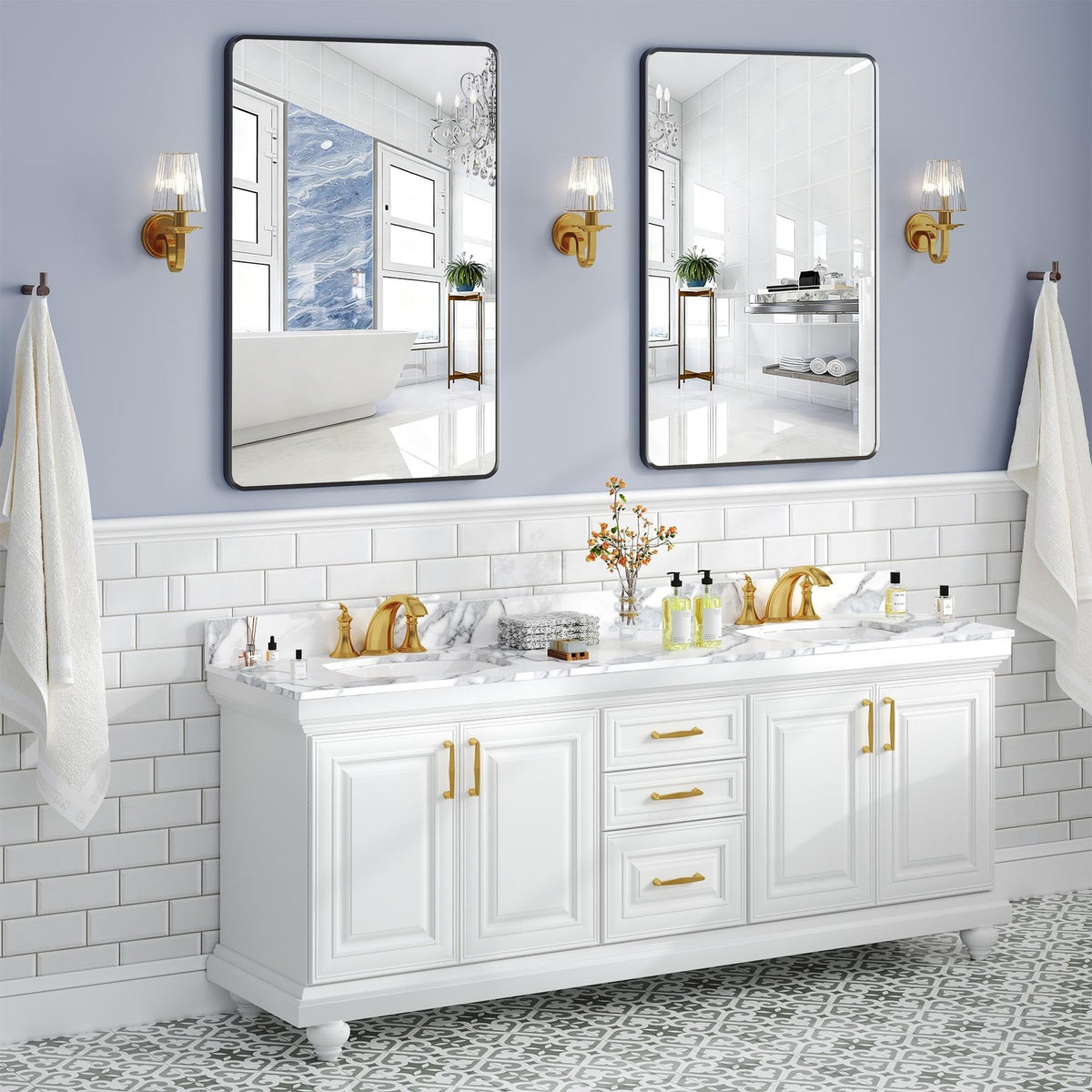 24x36 Bathroom Vanity Mirror Over Sink - Black Rectangular Aluminum Frame
