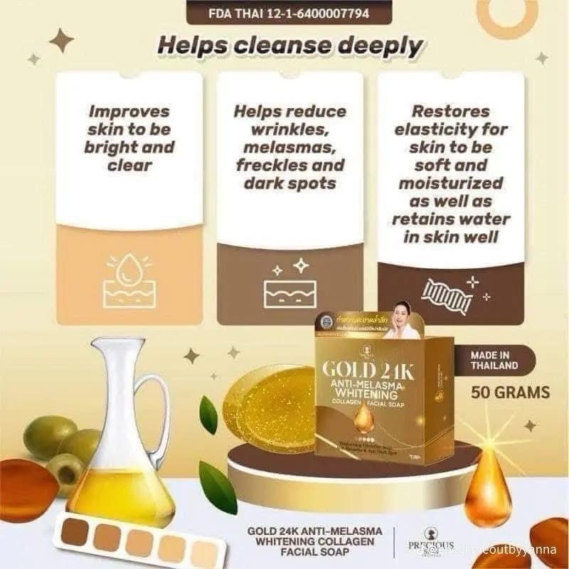 Gold 24K Whitening Anti-Melasma Facial Cream & Soap Set - Brightening Skincare for Uneven Skin Tone