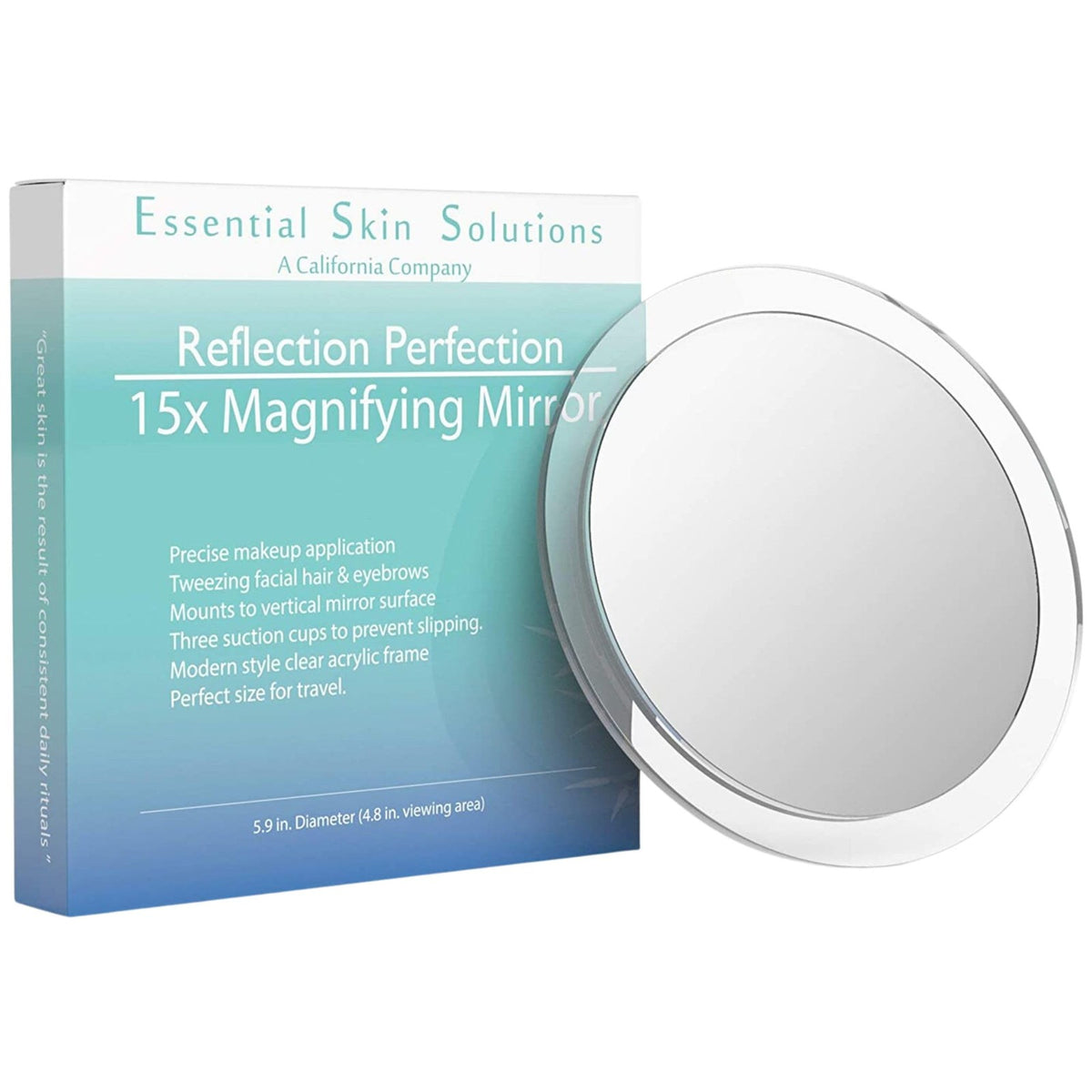 15X Magnifying 6 Inch Round Makeup Mirror with Suction Cups for Travel