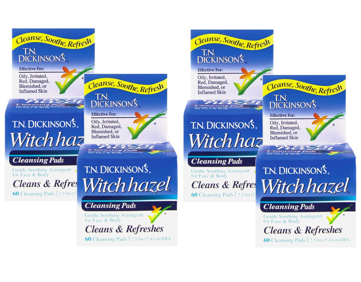 Witch Hazel Astringent Cleansing Pads - Gentle Daily Skin Toner, Pack of 4