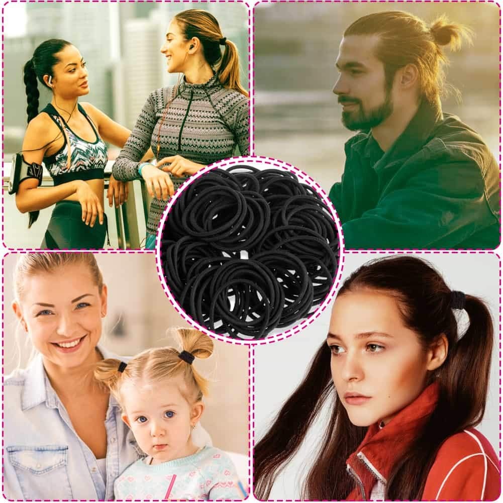 Anezus 200 Pcs Black Elastics Hair Ties Small 1 Count (Pack of 200),