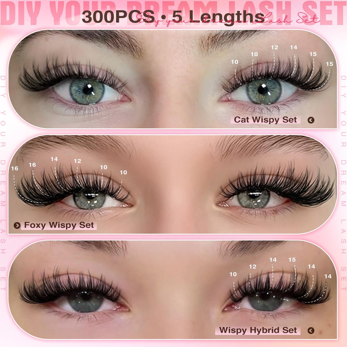 Wispy Lash Clusters Kit Natural DIY Eyelash Extensions 10-16mm 300pcs