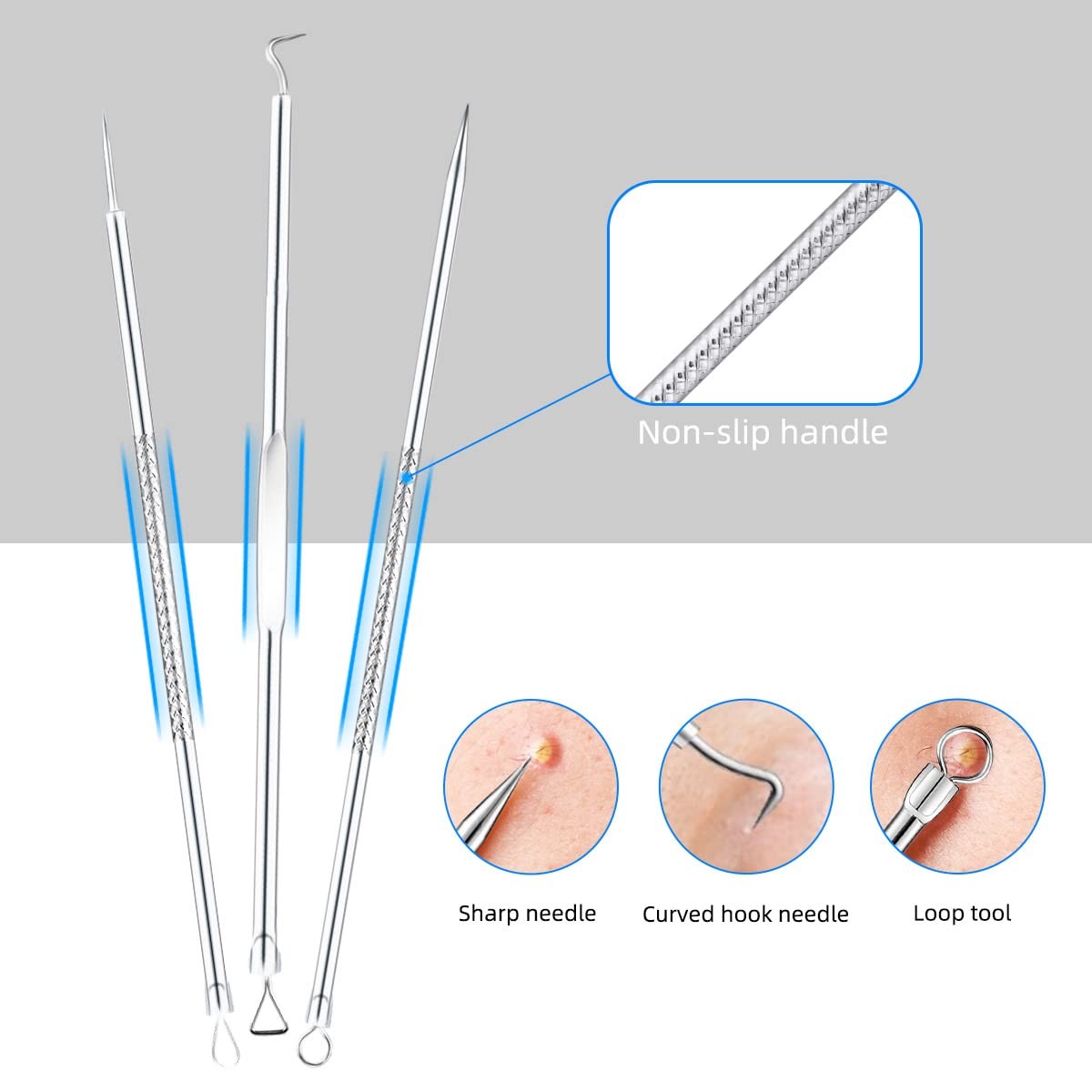 Blackhead Remover Tool Set - Pimple Extractor Kit with 5 Stainless Steel Tools