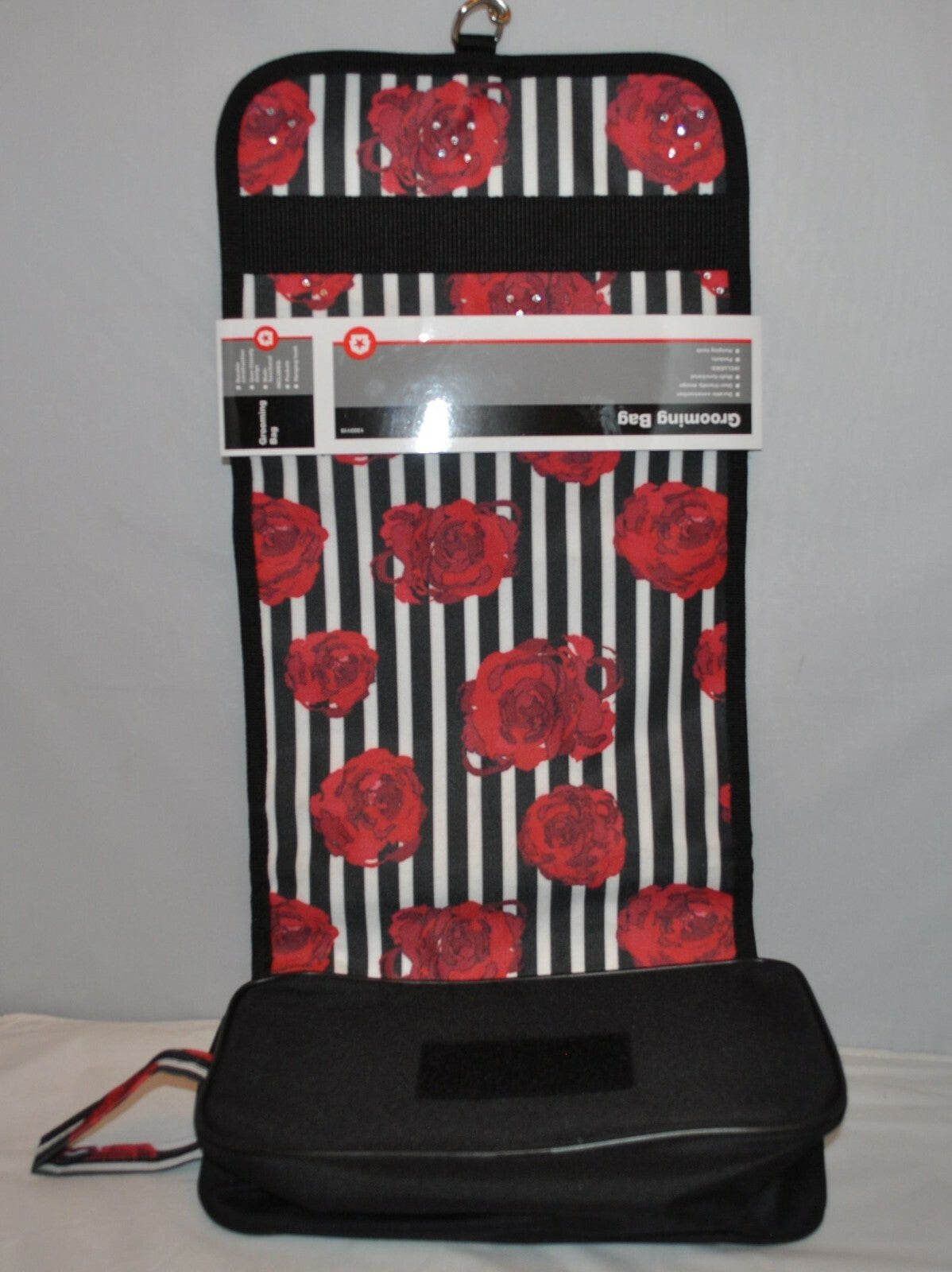 Grooming Travel Bag with Roses Pattern, Hanging Hook, Pockets, 11.5" W