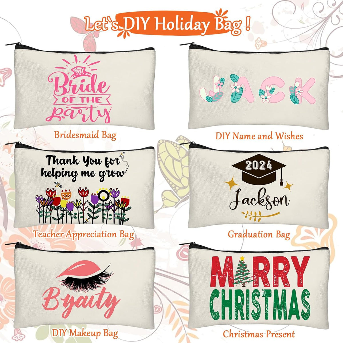 Canvas Makeup Bag Zipper Pouch Bulk Multi-Purpose Pencil Case Small Size