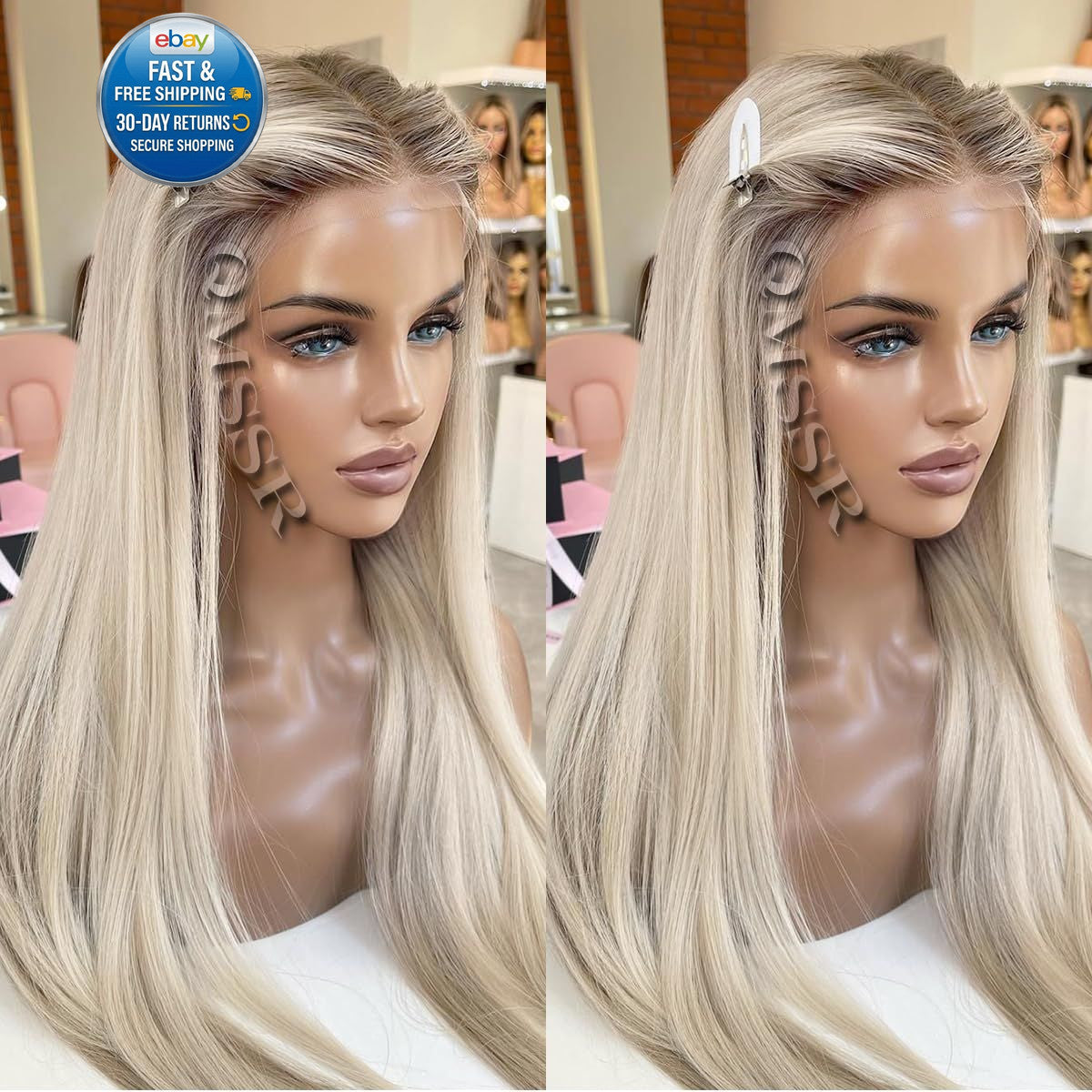 Ash Blonde Synthetic Lace Front Wig with 13x4 Ombre Platinum Color