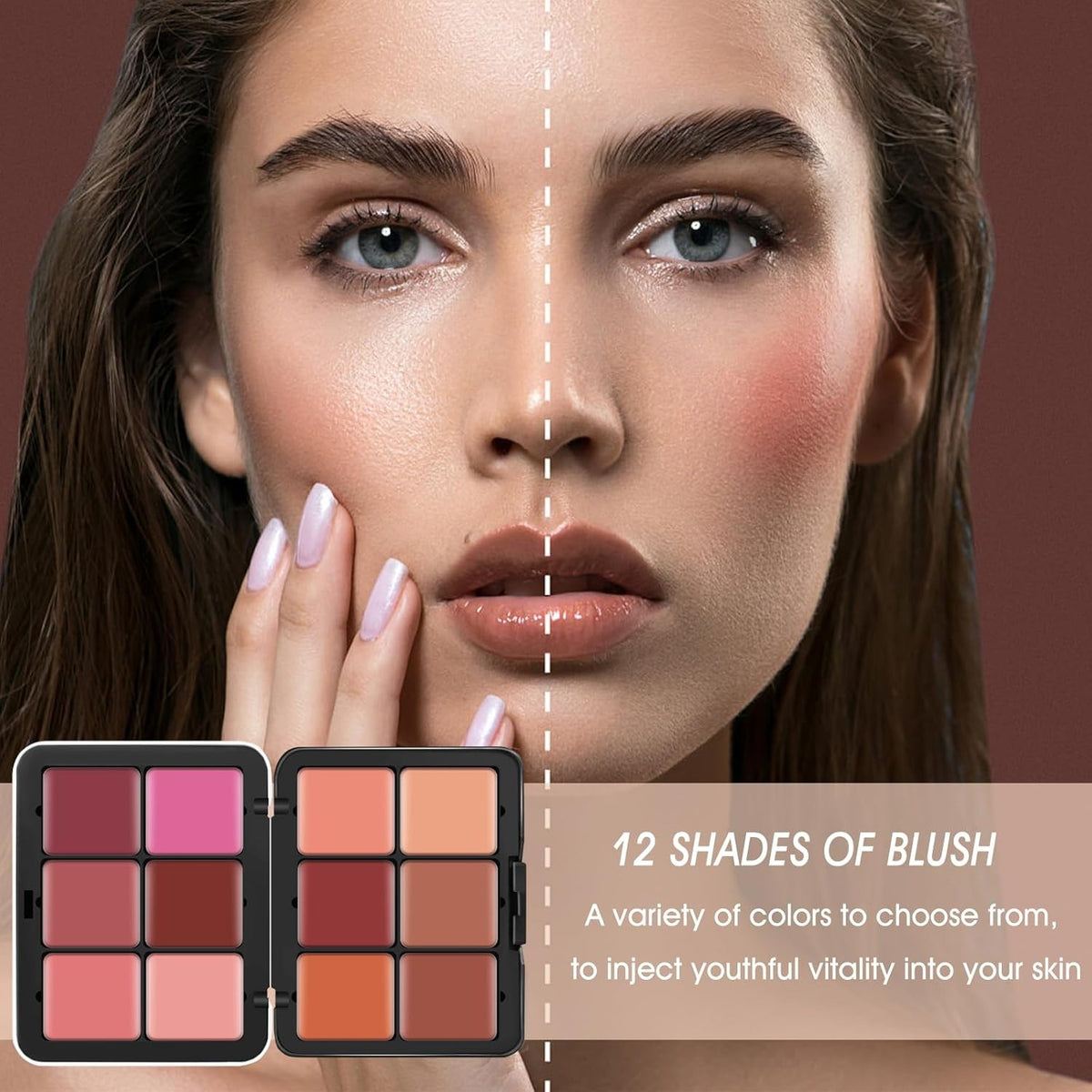 12-Color Cream Blush Palette for Cheeks - Waterproof, Long Wear Face Makeup