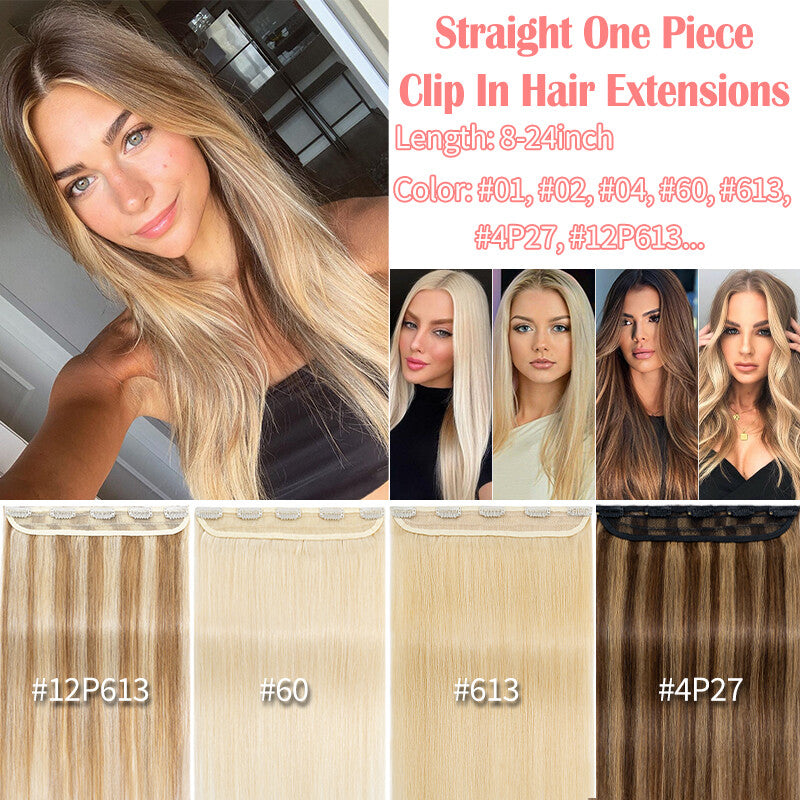 Clip-In Hair Extensions One Piece Thick 100% Remy - Full Head Highlight