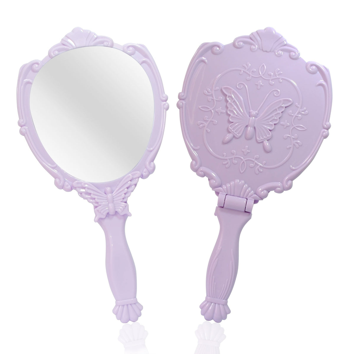 Girls Princess Butterfly Handheld Mirror with Folding Handle, Lighted
