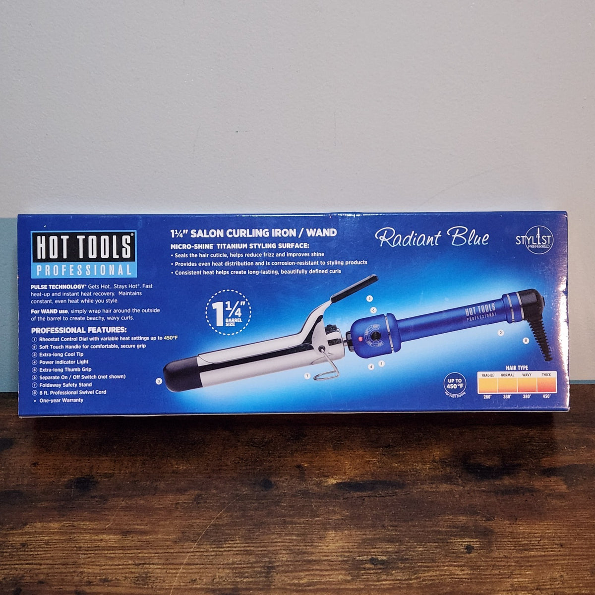 Professional Titanium Curling Iron 1-1/4 Inch Blue Hair Styling Tool