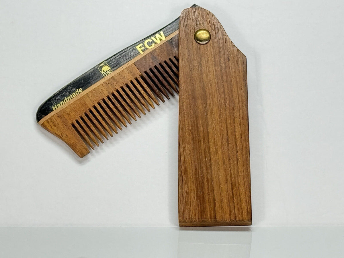 Wooden Pocket Comb for Beard & Mustache - Folding Travel Grooming Tool