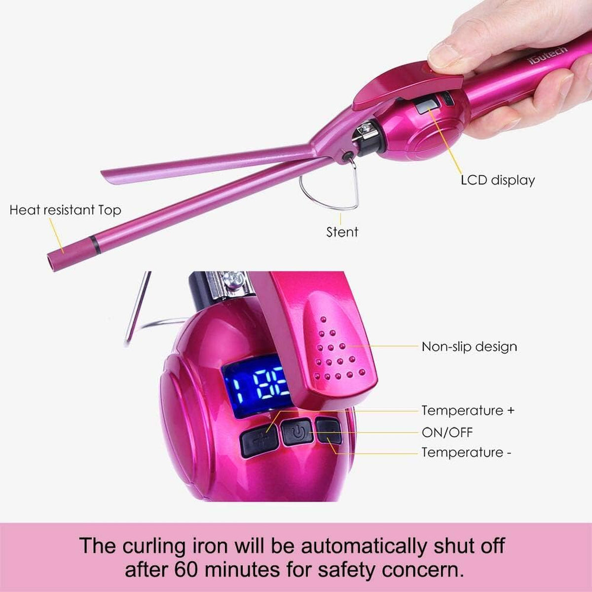 9mm Ceramic Curling Iron with Adjustable Temperature for Tight Curls
