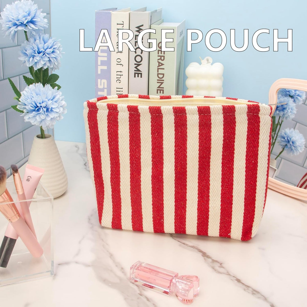 Slim Canvas-Lined Makeup Bag for Women – Zipper Cosmetic Pouch for Travel & Daily Use