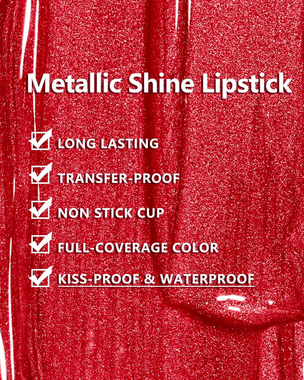 Lipstick for Women Red Metallic Lip Gloss Long Lasting No Smudge