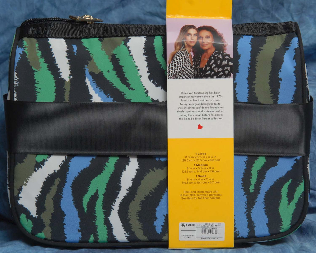 Disco Zebra Pattern Travel Pouch Set - 3 Pieces, New with Tags
