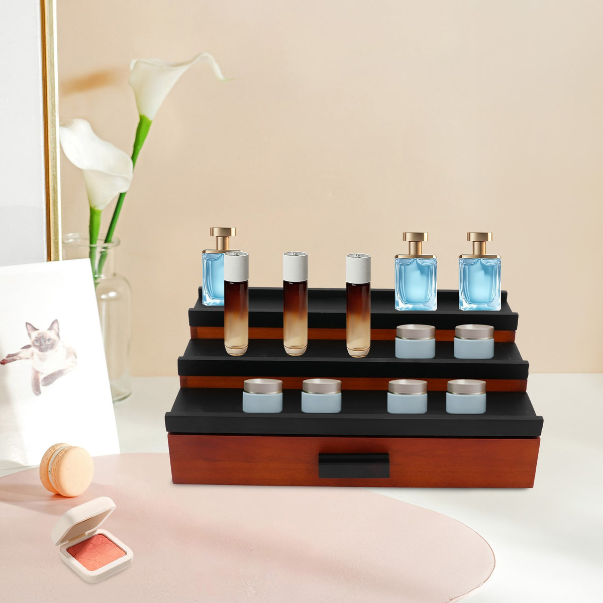 Wood Perfume Organizer 3-Tier Display Stand Tabletop Storage Rack
