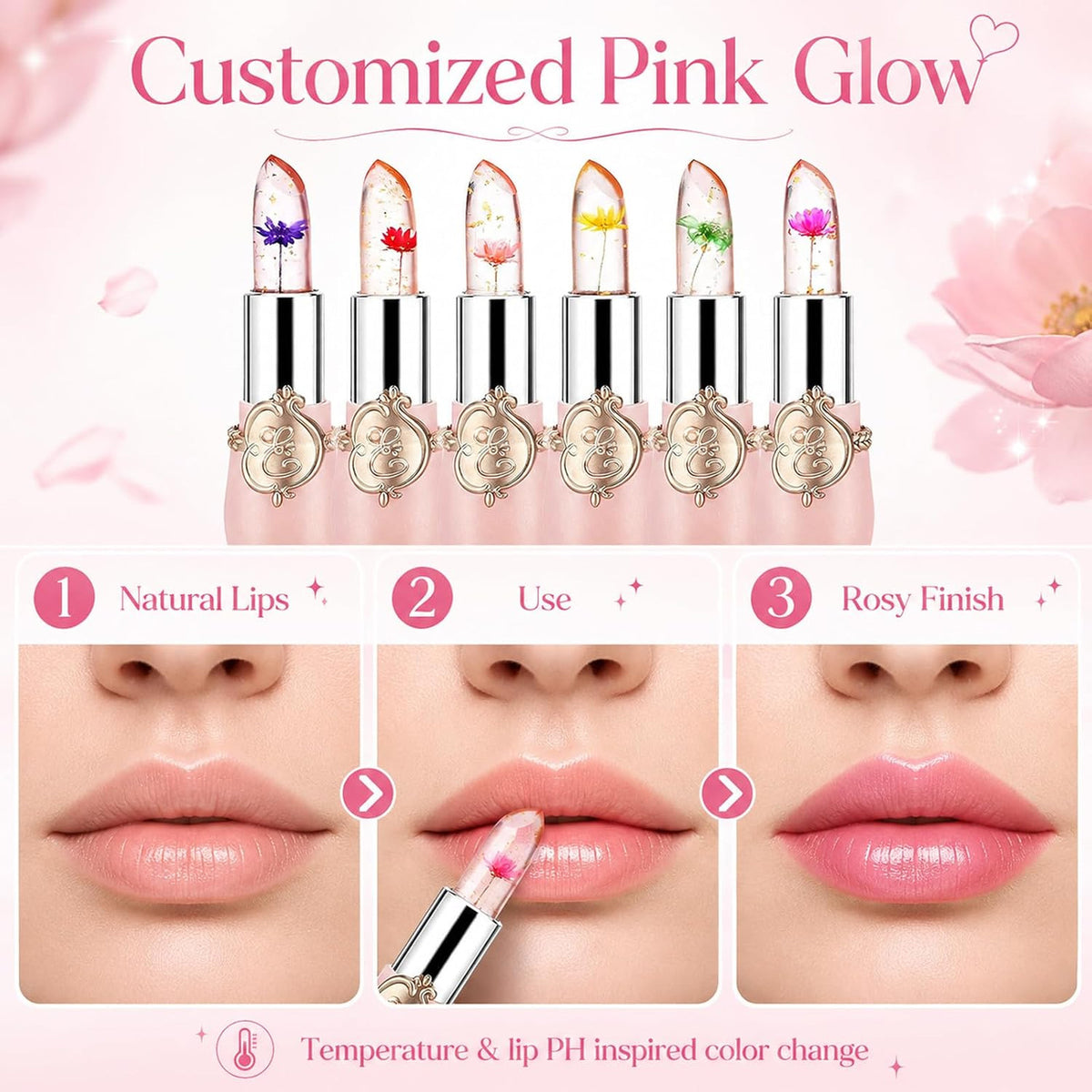 Color Change Lipstick Set - 6PCS Crystal Flower Lip Makeup for Girls