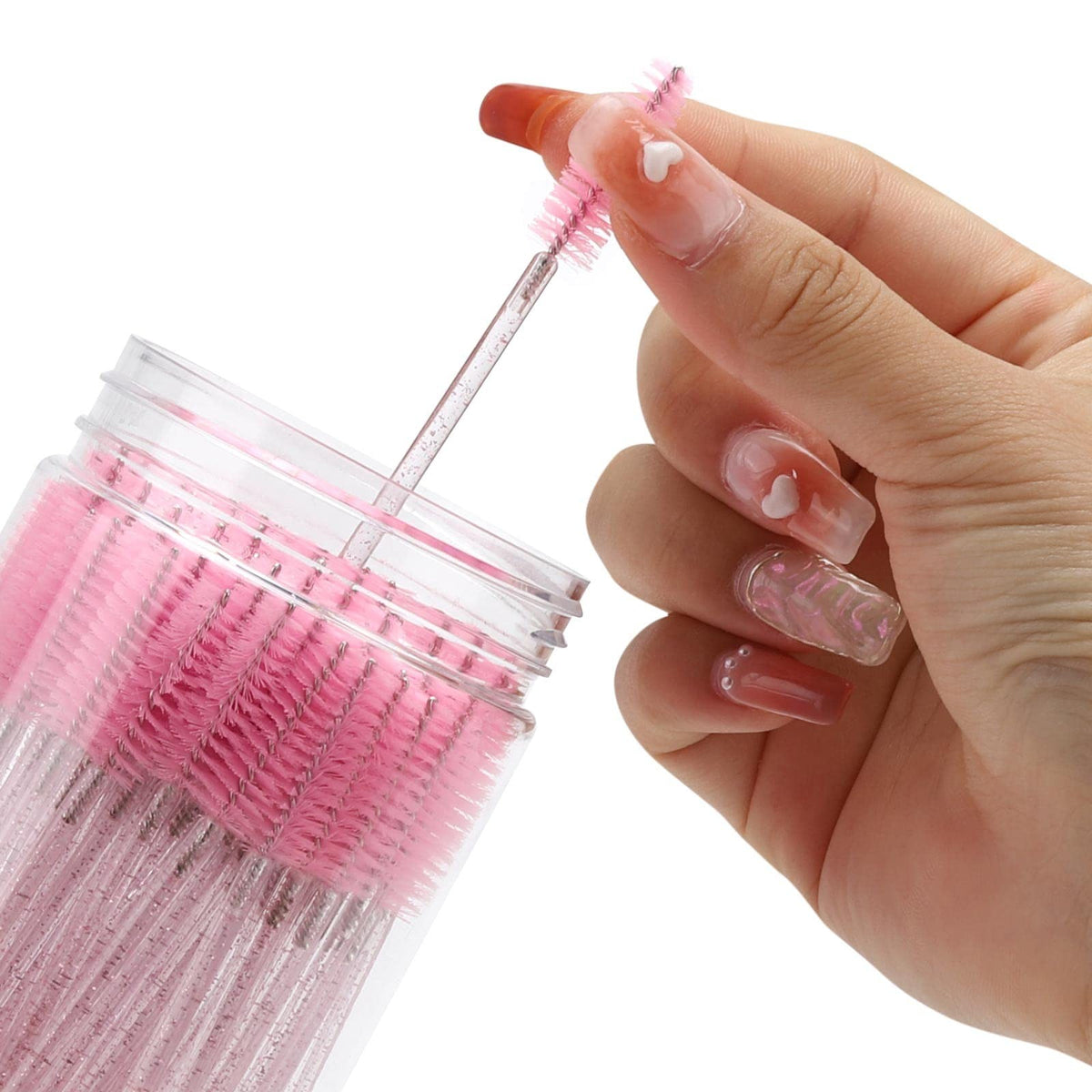 Disposable Mascara Wands and Eyebrow Spoolies Set - Pink, 100 Pcs