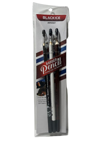 Black Ice #BPENSET Barber Pencil Set Black/White/Brown 3 Piece NEW