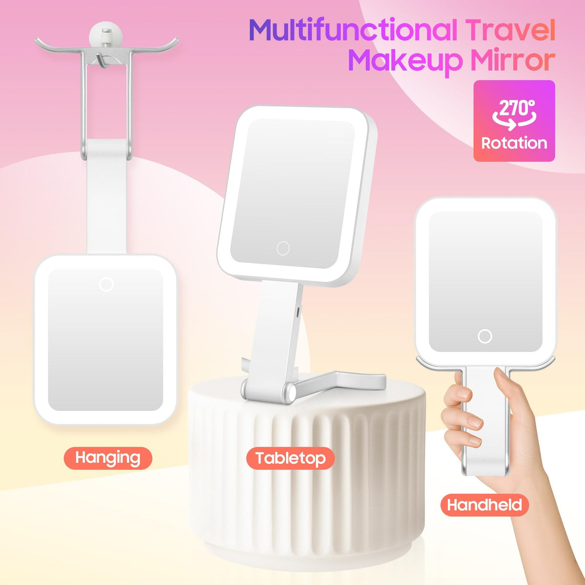 Lighted Travel Mirror with Magnification 30X/1X, Portable Makeup Mirror with LED Lights
