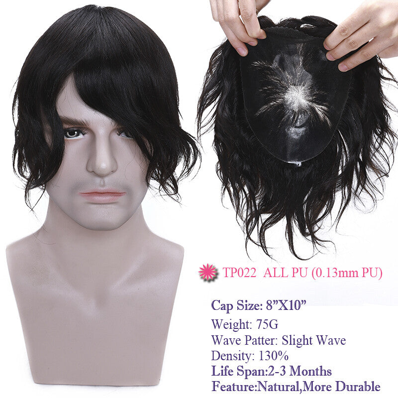 Men's Thin Skin Hair Replacement Toupee Human Hair System with Full PU Base