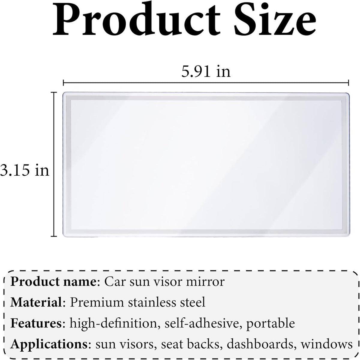 Portable Auto Mirror 15x8cm Adhesive Stainless Steel for Car SUV Makeup