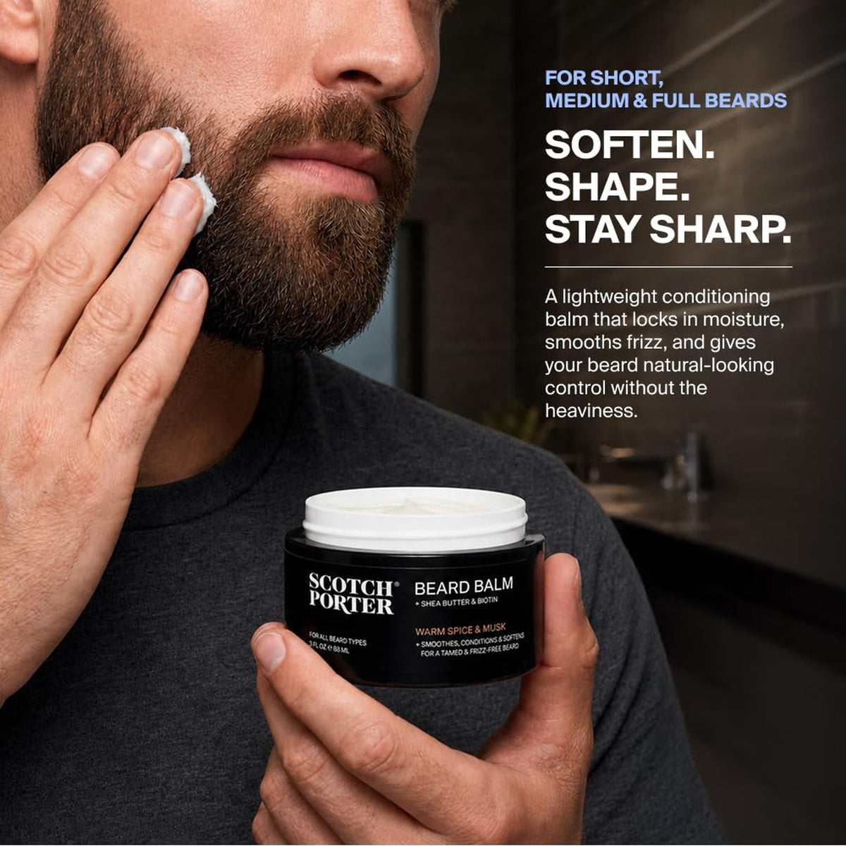 Men's Beard Conditioner Balm 3 oz Moisturizes & Softens Facial Hair - Warm Spice Musk Scent