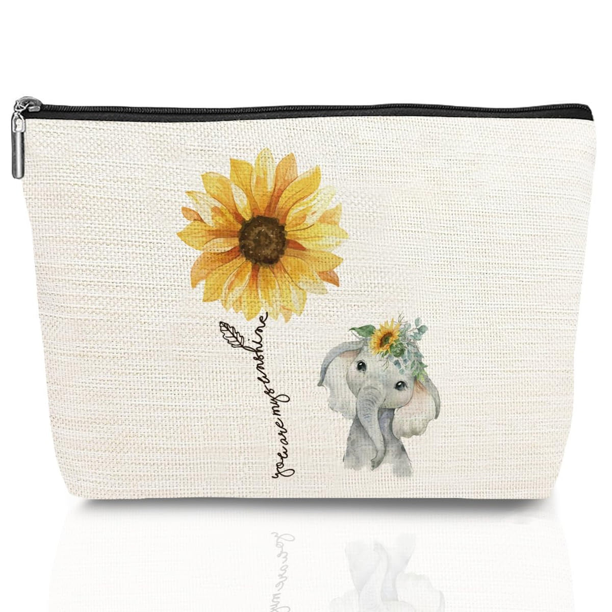 Funny Sunflower Elephant Makeup Bag for Women Travel & Gift