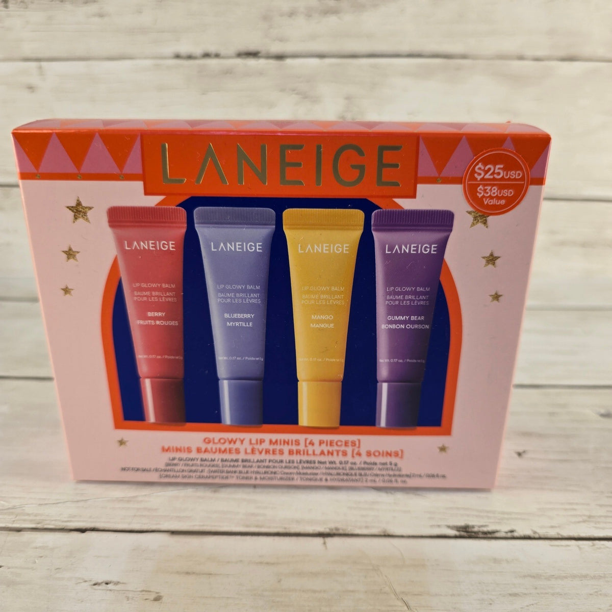 Laneige Glowy Lip Minis Set - Hydrating Lip Balm Collection with Berry, Blueberry, Mango & Gummy Bear Flavors