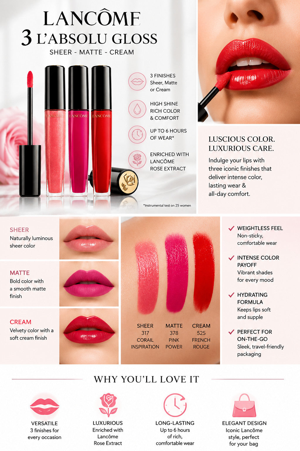 Lip Gloss Gift Set - Sheer, Matte, Cream Finishes, 3 x 8ml