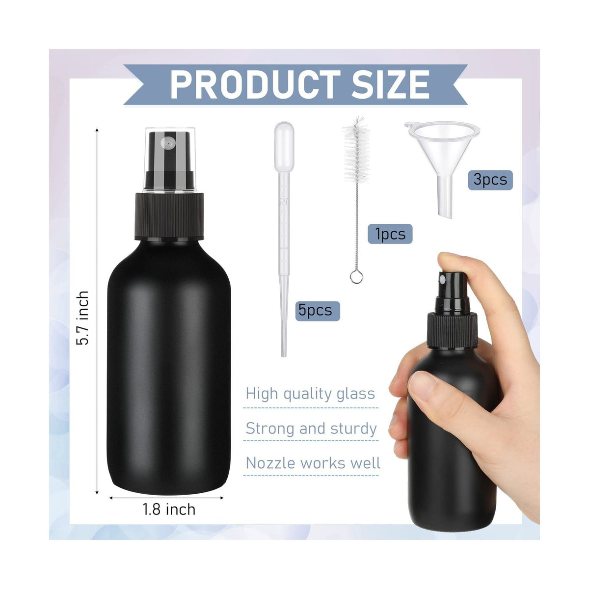 4 Oz Glass Spray Bottles Set - 50 Pack Fine Mist Refillable with Droppers & Funnels