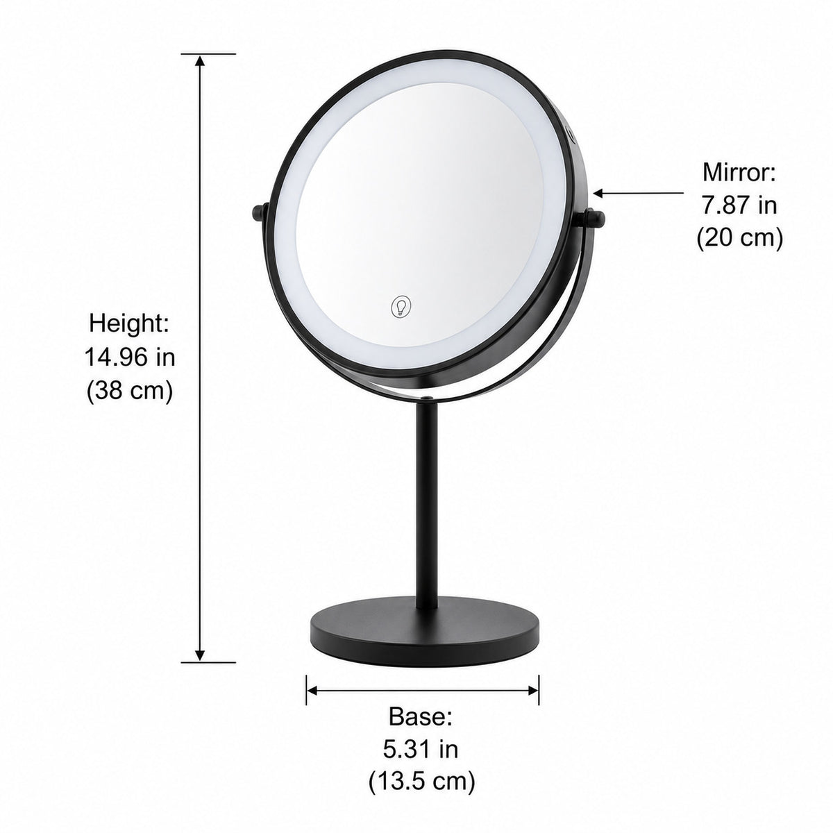 8-Inch LED Makeup Mirror with 3 Light Modes, Dimmable, Double-Sided