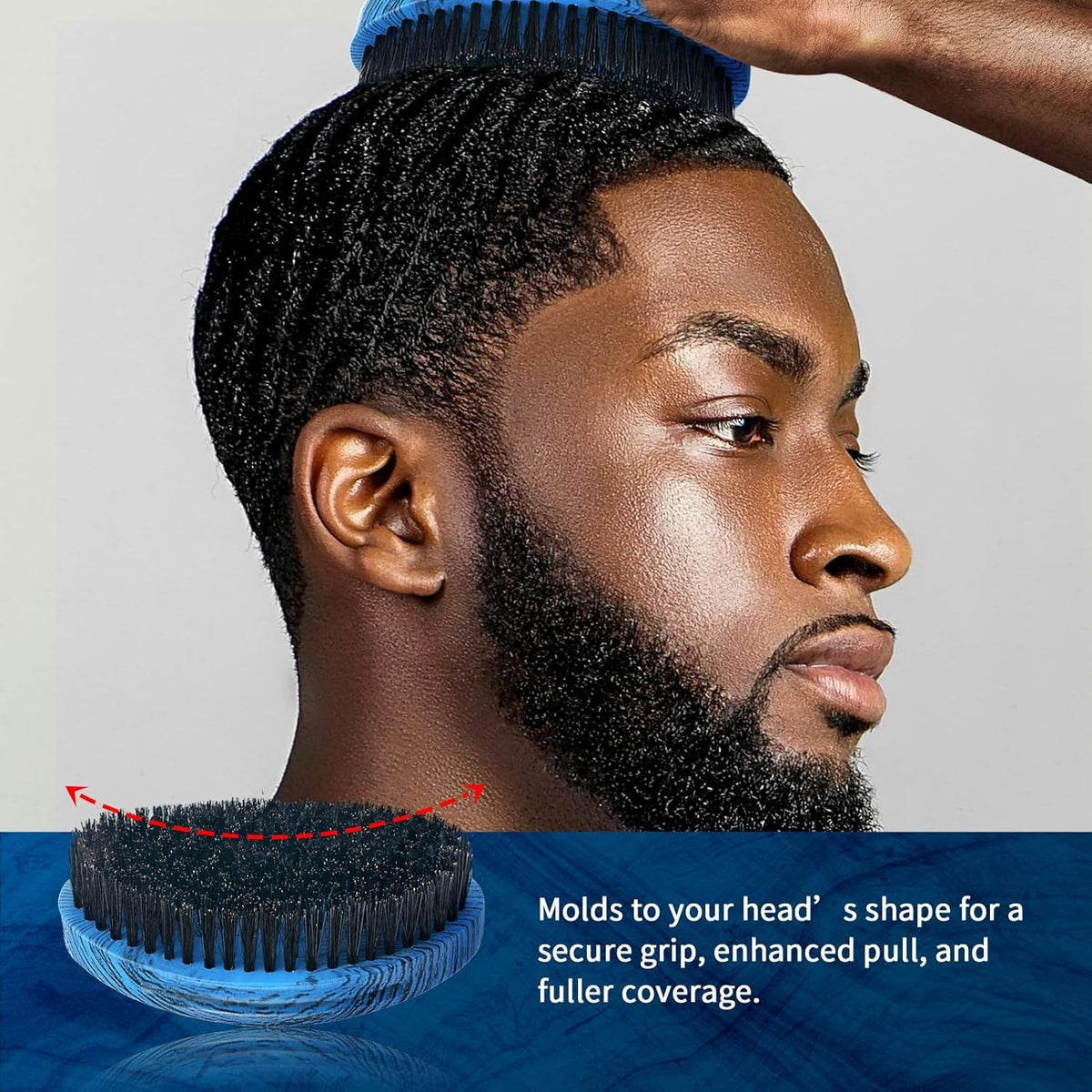 Medium Hard Curved Wave Beard & Hair Brush for Men - 360 Degree Styling