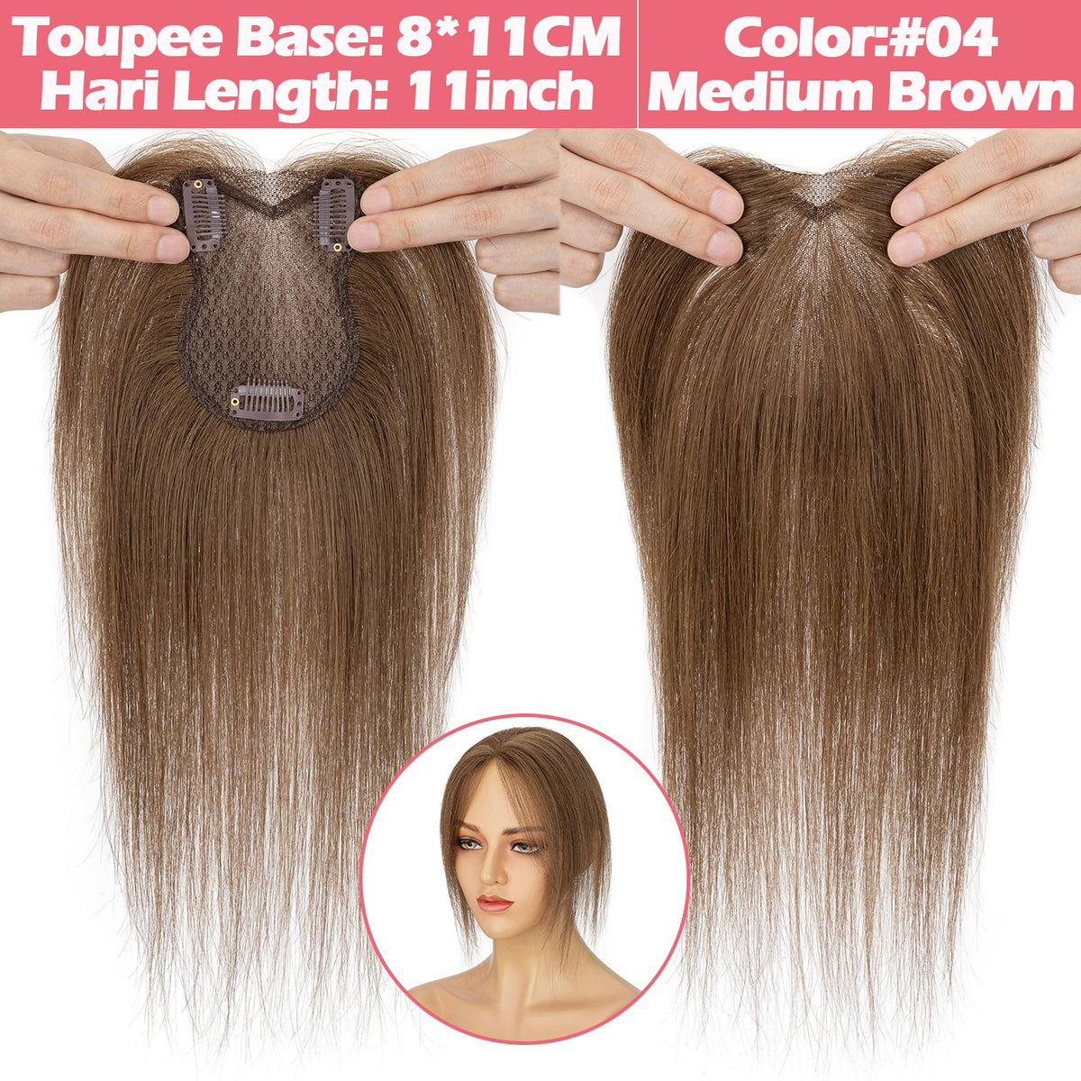 Women's Human Hair Clip-In Hairpiece Topper with Silk Lace Base – Natural Look