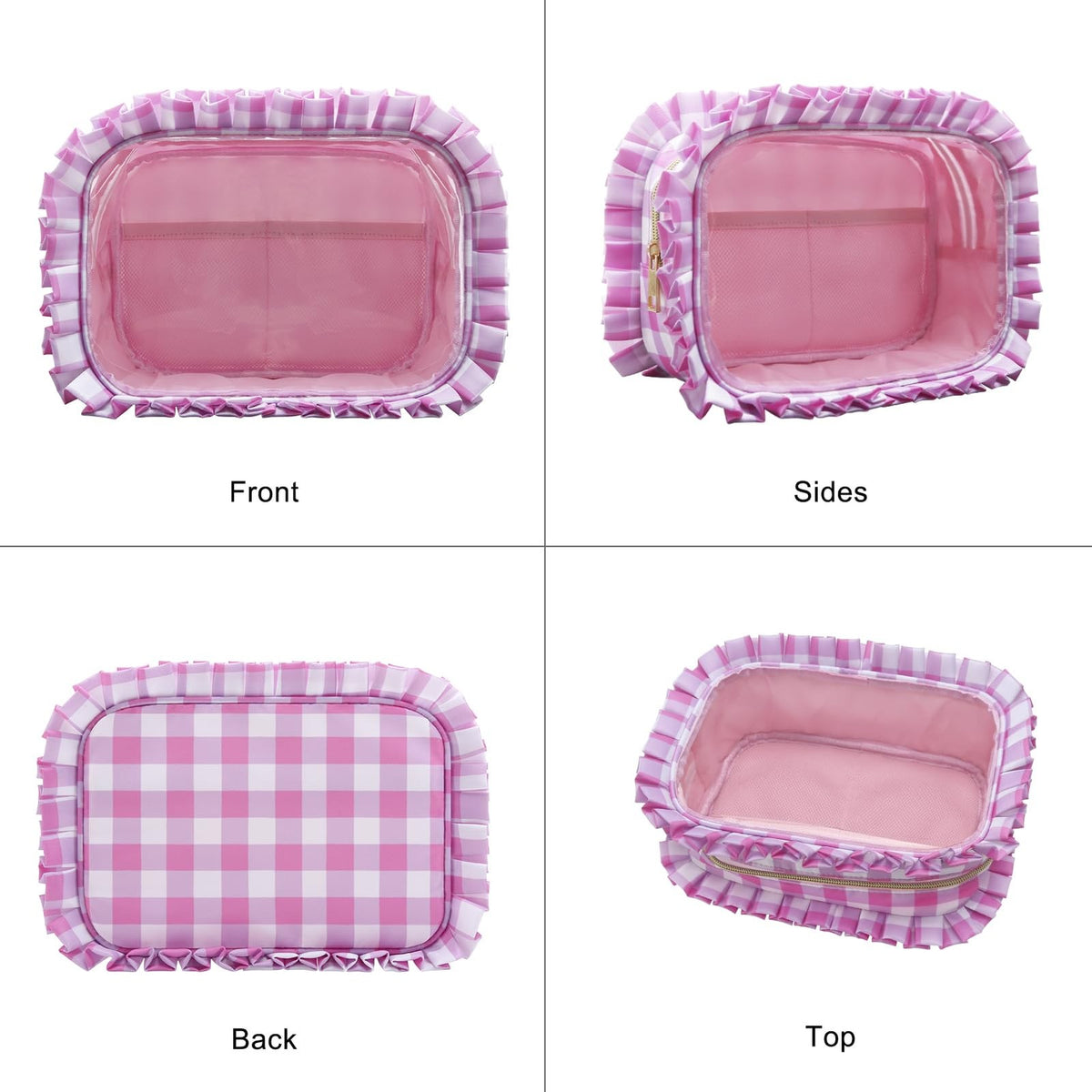 Large Transparent Makeup Bag with Ruffles - Travel Toiletry Organizer